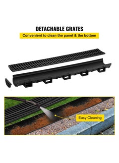 VEVOR Vevor Trench Drain System  Channel Drain With Plastic Grate  5.7X3.1-Inch Hdpe Drainage Trench  Black Plastic Garage Floor Drain  5X39 Trench Drain Grate  With 5 End Caps  For Garden  Driveway-5 Pack  - Image 4