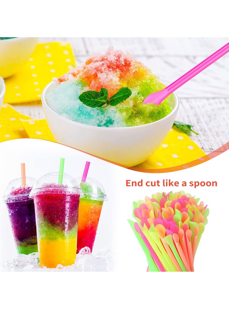 SYOSI 500 Pcs Disposable Spoon Straws, 7.87 Inch Colorful Plastic Straws for Shaved Ice Ice Cream Milkshakes Drinks - Image 3