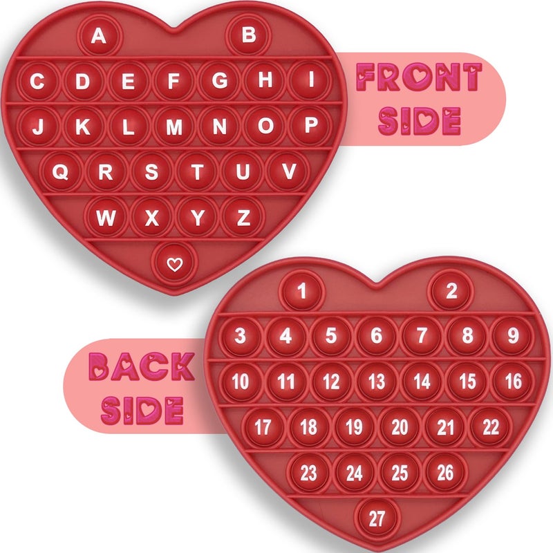 PETBSNVB Red Heart Shaped Pop Bubble Valentines Fidget Toy with Letters and Numbers Xmas Gift Sensory Toy with Alphabets Kids Birthday Party Classroom Prize Stress Reliever - Image 2