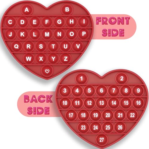 PETBSNVB Red Heart Shaped Pop Bubble Valentines Fidget Toy with Letters and Numbers Xmas Gift Sensory Toy with Alphabets Kids Birthday Party Classroom Prize Stress Reliever - Image 1