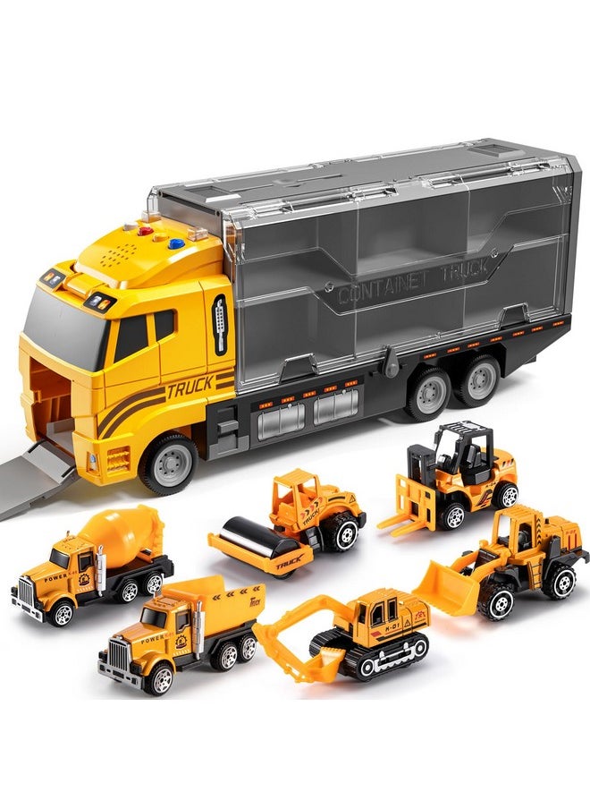 TEMI Toddler Toys for 3-9 Years Old Boys, Construction Toys Car Transport Vehicle W/Play Mat, Die-cast Alloy Engineering Vehicle Gifts for Age 3 4 5 6 Kids Child Boys Girls Birthday Party Favor  - Image 1