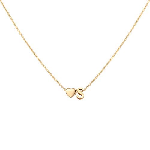Glimmerst Initial Heart Necklace 18K Gold Plated Stainless Steel Tiny Heart Letter S Necklace Personalized Monogram Name Necklace for Women - Image 1