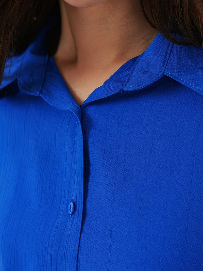 Big Dart Moroccan Blue BDART Oversized Long-Sleeve Button-Up Shirt for Women | Best Price UAE