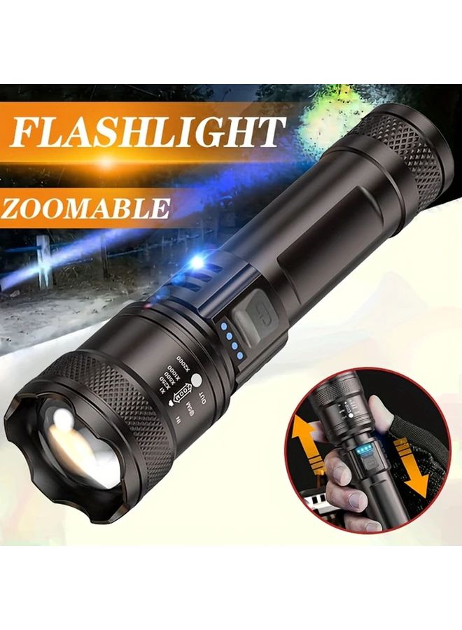 USB C Rechargeable Zoomable LED Flashlight Turbo Mode Portable Handheld Torch - Image 1