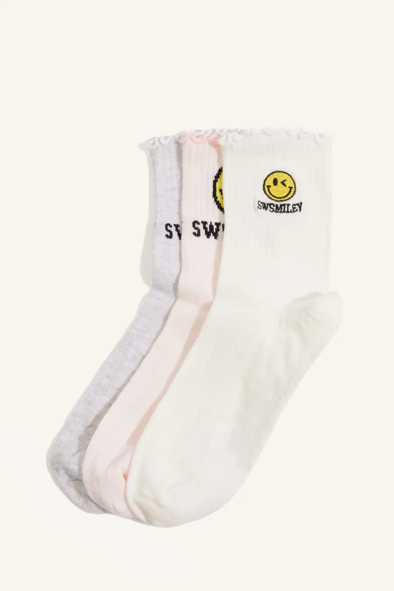 Woman SmileyWorld 3 Piece Cotton Long Socks