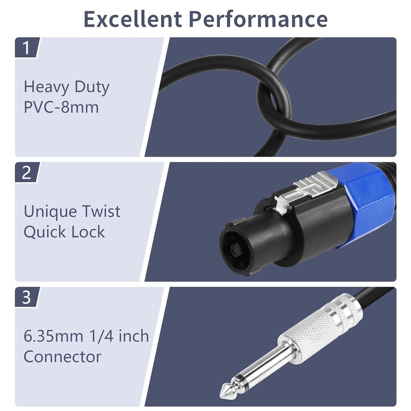 CERRXIAN 6FT 18M Speakon to 14 Male Speaker Cables Professional SpeakOn Male to 635mm TS Plug Wire Audio Amplifier Connection Cord for DJPA Speaker Cord with Twist Lock - Image 2