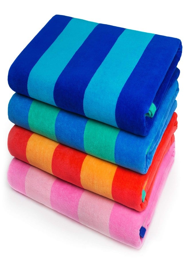 Softerry - Extra Soft Beach Towel 30 x 60 inch Cabana Stripe Hotel Pool and Resort Style Absorbent Terry 100% Cotton (Royal-Tur-Red-Pink, 4 Pack) - Image 1