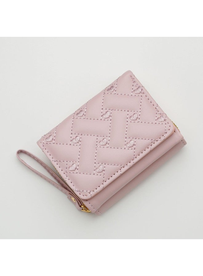 New Love Embroidered Coin Purse Women's Short Pu Three-fold Bag Solid Color Simple Multi-card Small Wallet