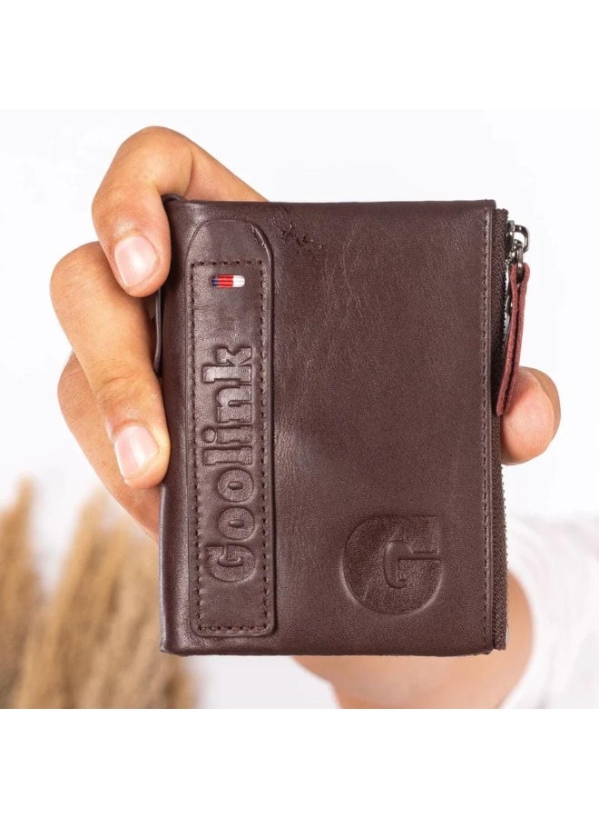 جولينك محفظة جولينك للرجال – GL32402 | جلد عنابي فاخر، RFID، سحاب مزدوج - Image 1