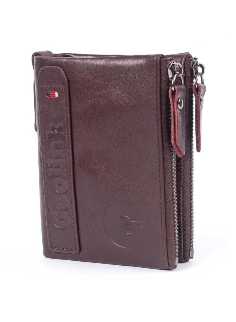 جولينك محفظة جولينك للرجال – GL32402 | جلد عنابي فاخر، RFID، سحاب مزدوج - Image 2