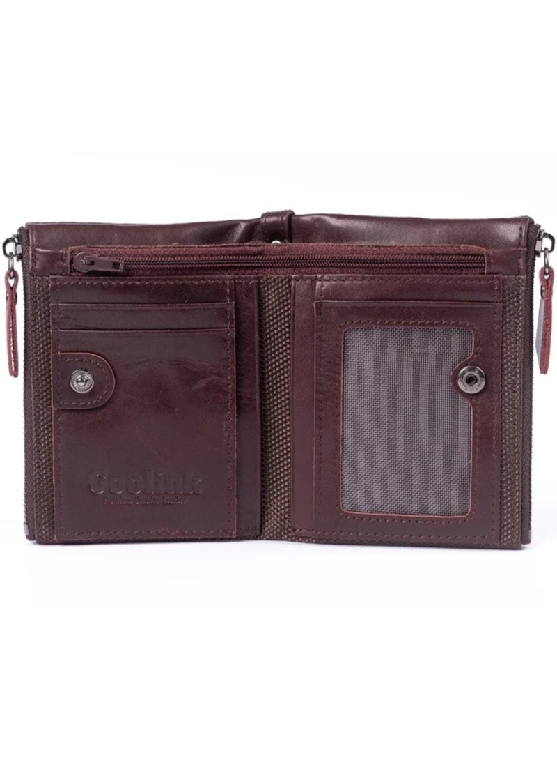 محفظة جولينك للرجال – GL32402 | جلد عنابي فاخر، RFID، سحاب مزدوج