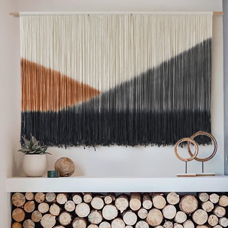 Flber Macrame Wall Hanging Black Large Boho Wall Art Dip Dye for Living Room Bedroom Backdrop Home Decor Bohemian Fiber Yarn Art 57"Wx 35"L - Image 4
