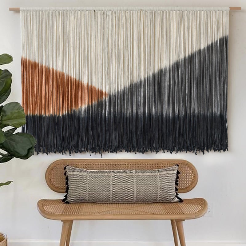Flber Macrame Wall Hanging Black Large Boho Wall Art Dip Dye for Living Room Bedroom Backdrop Home Decor Bohemian Fiber Yarn Art 57"Wx 35"L - Image 3