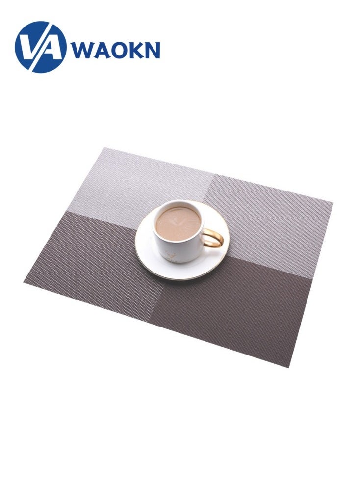 WAOKN - 4Pieces Of PVC Woven Table Mat Table Cloth Coasters Rectangular Non-Slip Thermal Insulation Mat Simple Stripe Design Washable Durable Placemats for Kitchen Dining Table 30x45cm(Grey/Brown) - Image 1