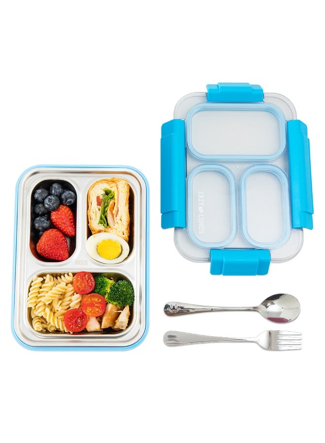 Eazy Kids Personalized Stainless Steel Lunch Box 710ml, 3 Compartment Leakproof Bento Box for Kids- Blue - Image 5