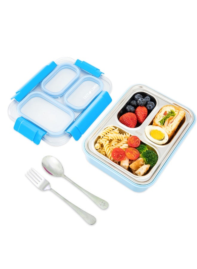 Eazy Kids Personalized Stainless Steel Lunch Box 710ml, 3 Compartment Leakproof Bento Box for Kids- Blue - Image 3