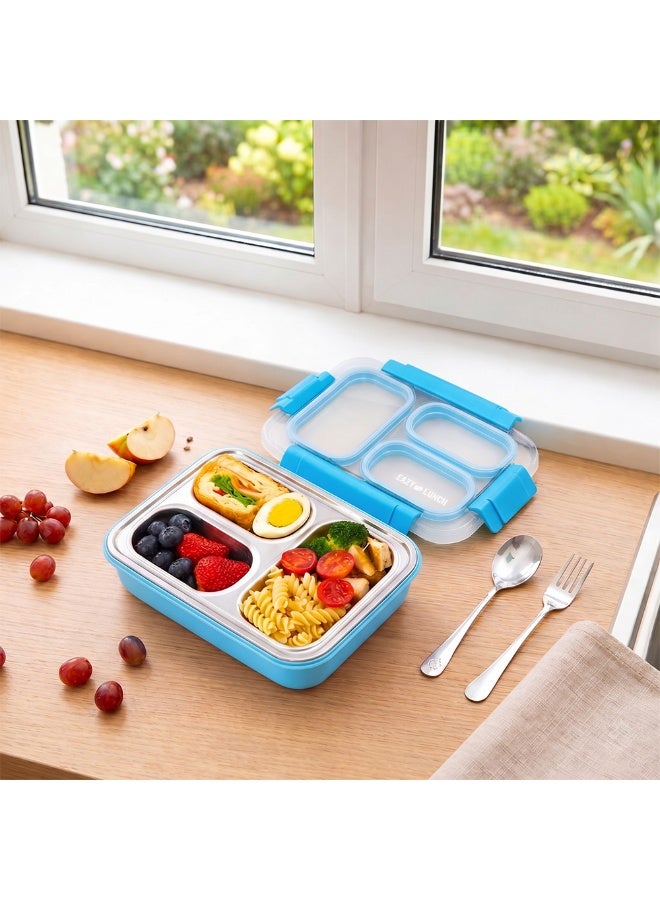 Eazy Kids Personalized Stainless Steel Lunch Box 710ml, 3 Compartment Leakproof Bento Box for Kids- Blue - Image 4