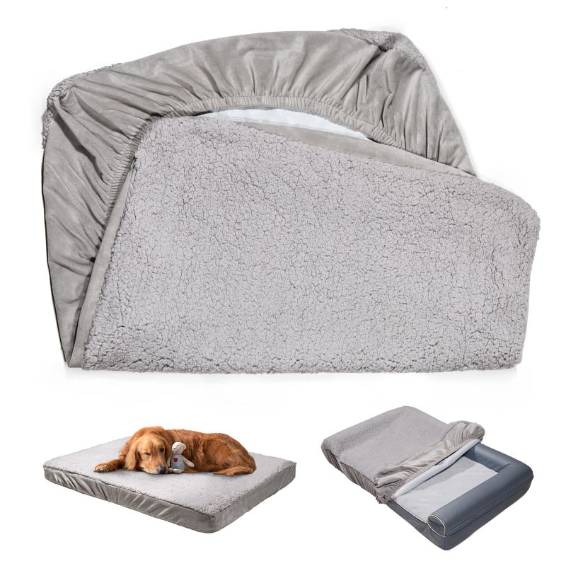 Sunsleek Dog Bed Covers Replacement Washable, Waterproof Dog Sofa Cover Ultra Soft Plush, Quilted, Pet Bed Cover for Cat, Cover Only (Grey, 35.0" L x 23.0" W x 6.5" Th) - Image 1