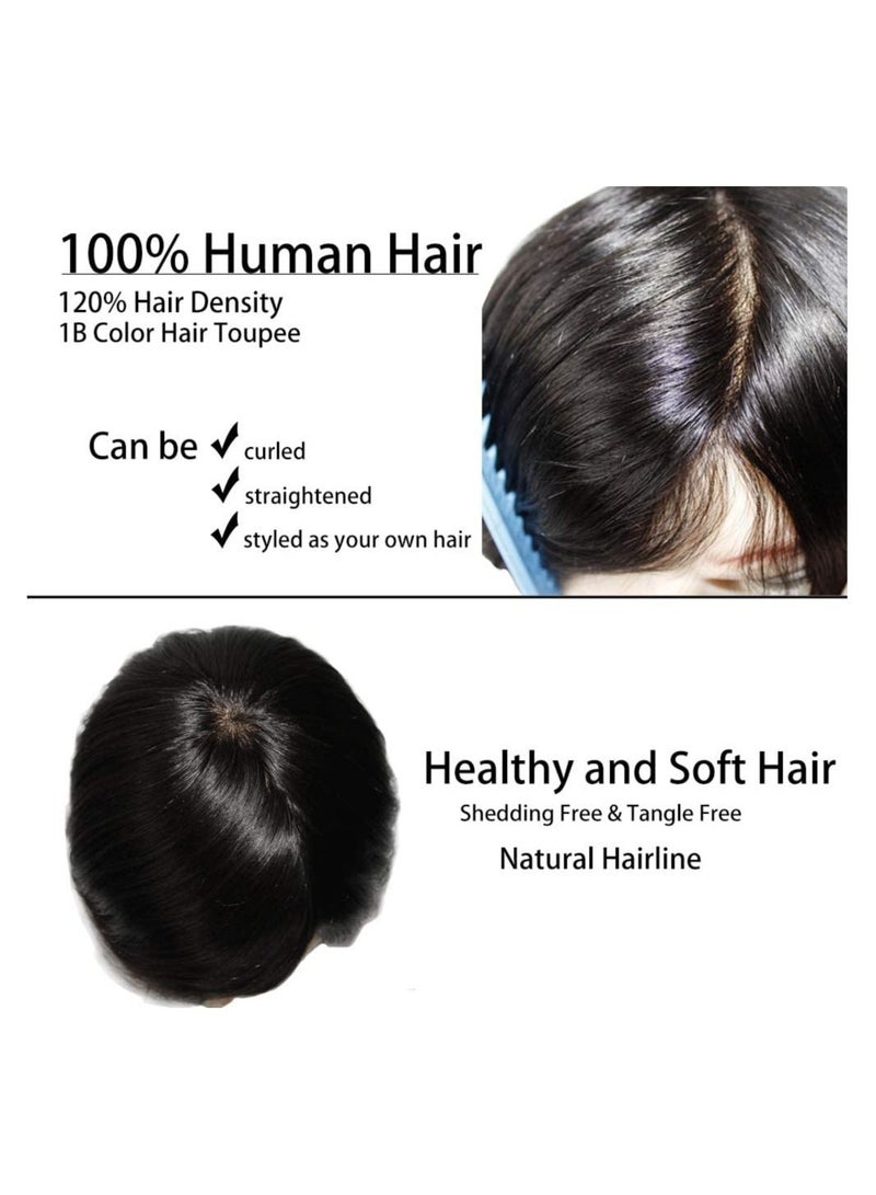 إستيل شعر مستعار Estelle للرجال هيربيسي مونو دانتيل أنظمة شعر مستعار رجالي مقاس 6x8 بوصة اللون 1B شعر مستعار سوبر متين من الدانتيل وحدات الرجال - Image 3