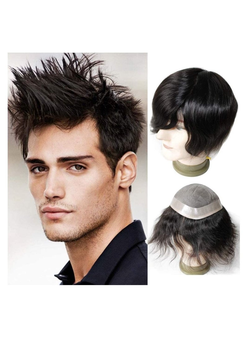 إستيل شعر مستعار Estelle للرجال هيربيسي مونو دانتيل أنظمة شعر مستعار رجالي مقاس 6x8 بوصة اللون 1B شعر مستعار سوبر متين من الدانتيل وحدات الرجال - Image 1