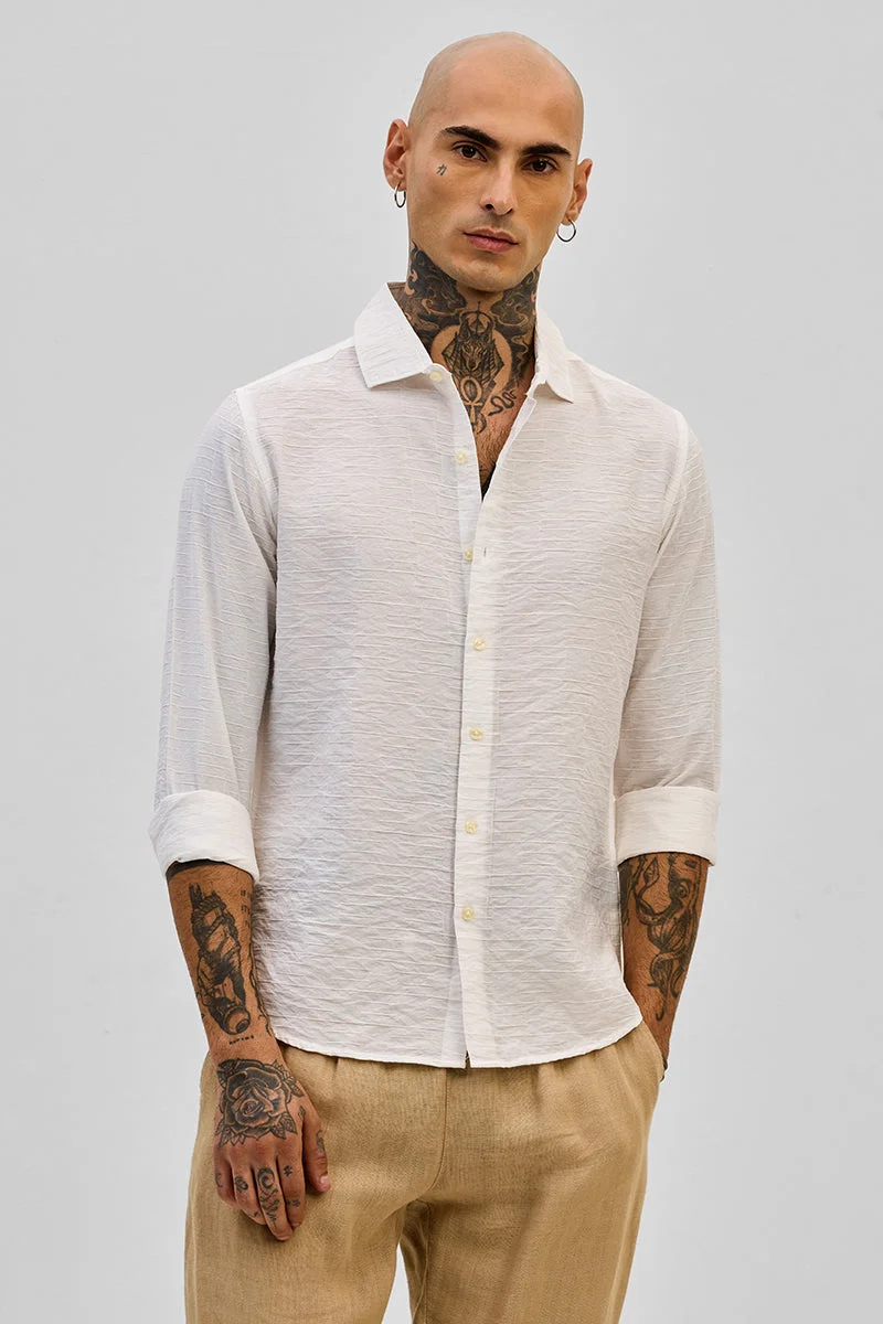 SNITCH White Slim Fit Self-Design Shirt