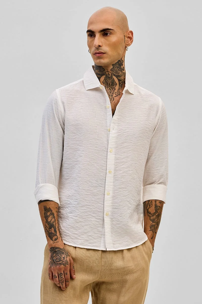 SNITCH White Slim Fit Self-Design Shirt