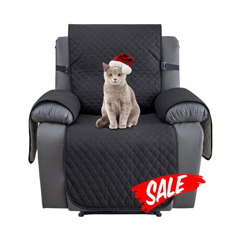 XINEAGE Waterproof Recliner Sofa Cover Super AntiSlip Chair Slipcover Quilted Couch Cover with Elastic Straps Washable Furniture Protector for Living Room Kids Dogs Pets Recliner Black