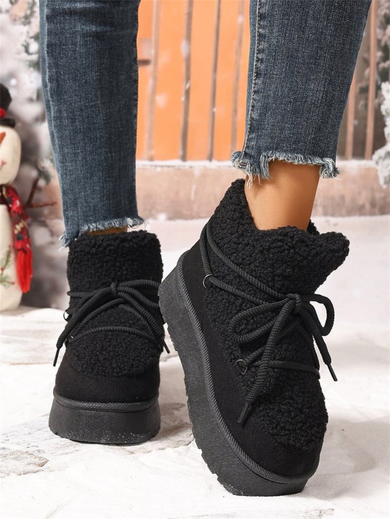 Thick-Soled Cross-Strap 2025 Autumn and Winter New Fashion Plush-Lined Thickened Warm Short Slip-On Elastic Snow Boots - Image 1
