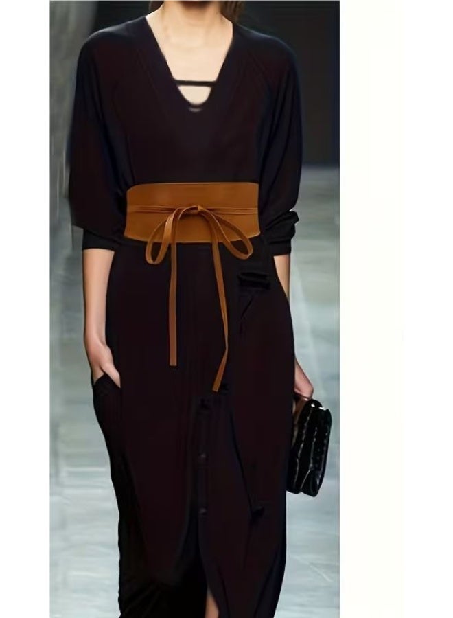 Goolsky 1pc Women'S Fashion Waist Belt, Wide Belt with Bowknot, Versatile Accessory for Dresses, Tops, Coats, Business & Casual Style, Non-Textile Material, No Feathers, for Daily, Weekend, Party, Night Out - Average Size - Image 3