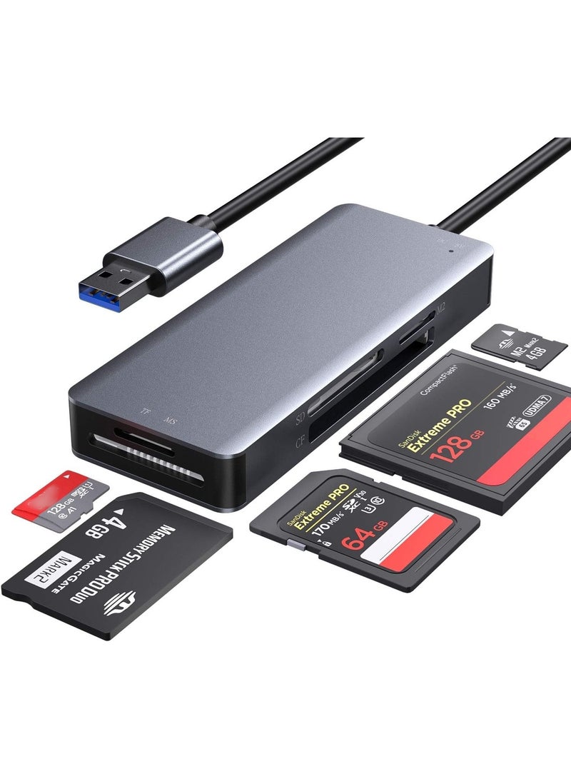 CF Card Reader,USB 3.0 to Compact Flash Memory Card Reader Adapter 5Gbps Read 5 Cards Simultaneously for SDXC, SDHC, SD, Micro SDXC, Micro SD, Micro SDHC, M2, MS, CF and UHS-I Card (Grey) - Image 1