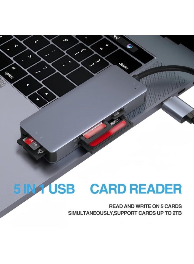 CF Card Reader,USB 3.0 to Compact Flash Memory Card Reader Adapter 5Gbps Read 5 Cards Simultaneously for SDXC, SDHC, SD, Micro SDXC, Micro SD, Micro SDHC, M2, MS, CF and UHS-I Card (Grey) - Image 3