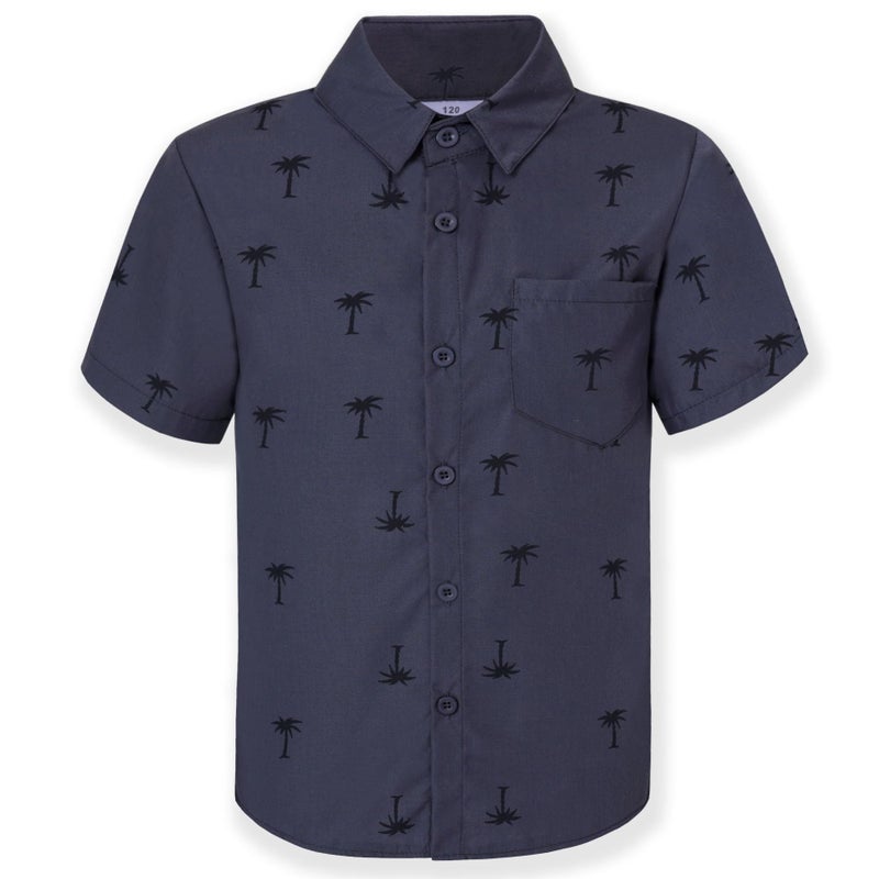 iLover Casual Boys' Short Sleeve Point Collar Woven Shirt Button Down Shirts 8-9 Years - Image 1