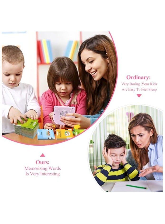 ELTRAZONE Kid Educational Montessori Preschool Animals Audible Flash Cards for kids 1 to 6 Years .Learning Toys Phonics Talking Flash Cards Device with 112 pcs Double-Sided Cards 224 Words Pink - Image 4