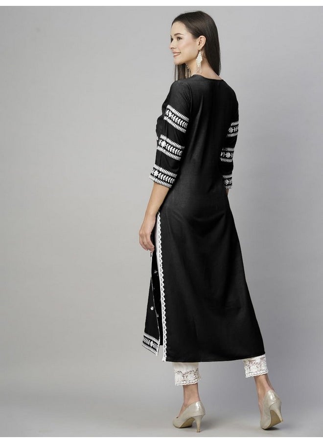 آني ديزاينر - كورتا مستقيمة مطرزة من ANNI DESIGNER للنساء من مزيج القطن (Stho-Black_L_Black_Large) - Image 1