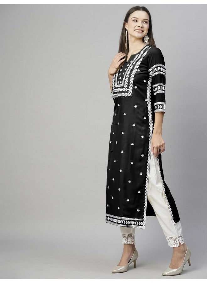 آني ديزاينر - كورتا مستقيمة مطرزة من ANNI DESIGNER للنساء من مزيج القطن (Stho-Black_L_Black_Large) - Image 1