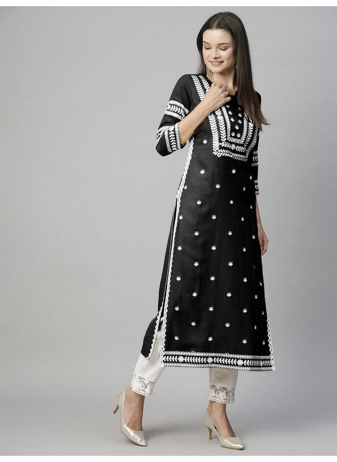 آني ديزاينر - كورتا مستقيمة مطرزة من ANNI DESIGNER للنساء من مزيج القطن (Stho-Black_L_Black_Large) - Image 1