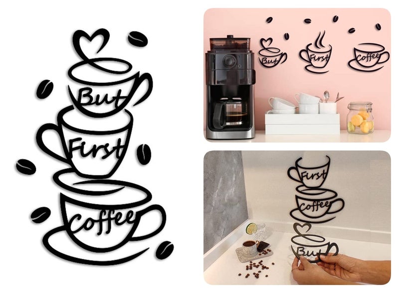 4eN But First Coffee Wall Sign â€“ Modern MDF Wooden Wall Decor for Kitchen & Coffee Bar â€“ Stylish Cafe & Coffee Corner Decoration-11 Pieces - Image 1