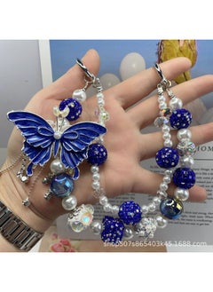 Generic Tassel Butterfly Mobile Phone Chain Heavy Industry Diamond Double-layer Mobile Phone Pendant Versatile Bag Chain Live Broadcast Hot Style-Specifications:B6-a Royal Blue  - Image 1