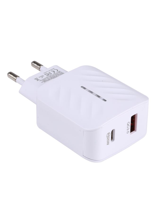 بيوينتي LZ-822A+C PD 20W USB-C / Type-C + QC 3.0 USB Fast Travel Charger, EU Plug - Image 1