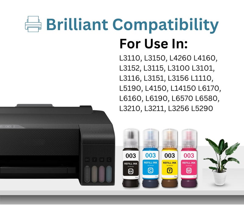 Print Page 003 Premium Refill Ink Compatible for Printers L3110, L3150, L4260, L4160, L3152, L3115, L3100, L3101, L3116, L3151, L3156, L1110, L5190, L4150, L14150,L6170,L6160 (4 Color Set)(70 ml Each) - Image 2