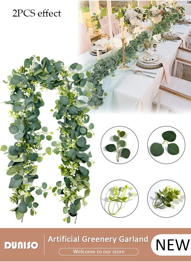 DUNISO - Artificial Greenery Garland with Flowers, Leaf Eucalyptus Garland Hanging for Wedding Home Party Craft Art Table Runner Backdrop Indoor Outdoor Decor - Image 1