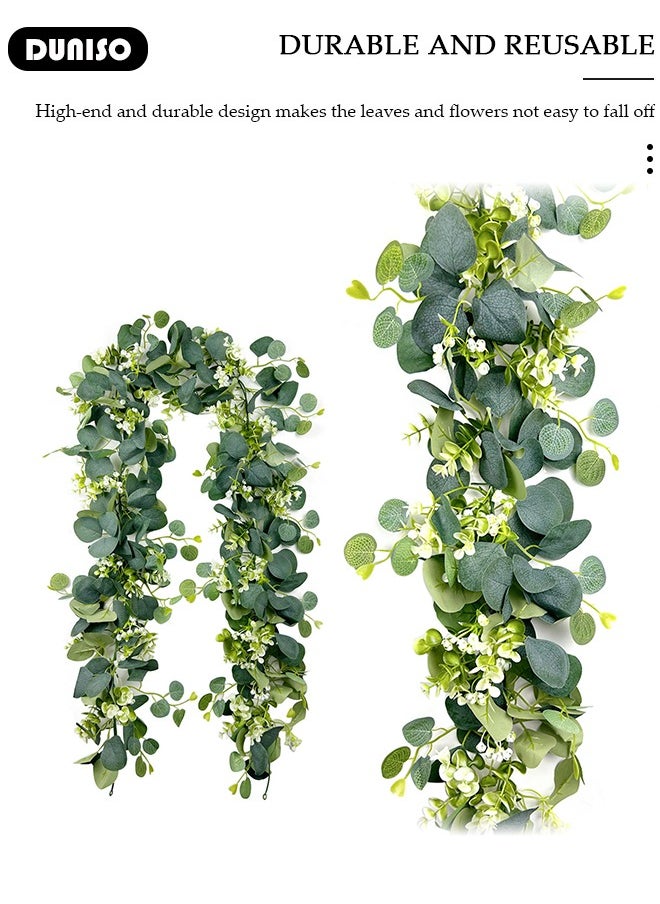 DUNISO - Artificial Greenery Garland with Flowers, Leaf Eucalyptus Garland Hanging for Wedding Home Party Craft Art Table Runner Backdrop Indoor Outdoor Decor - Image 1