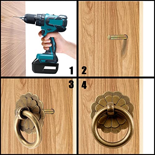 Zorfeter 6Pcs Antique Brass Ring Pulls Vintage Cabinet Small Ring Pulls Knobs Handles for Drawer Closet Cupboard - Image 5