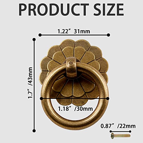 Zorfeter 6Pcs Antique Brass Ring Pulls Vintage Cabinet Small Ring Pulls Knobs Handles for Drawer Closet Cupboard - Image 2