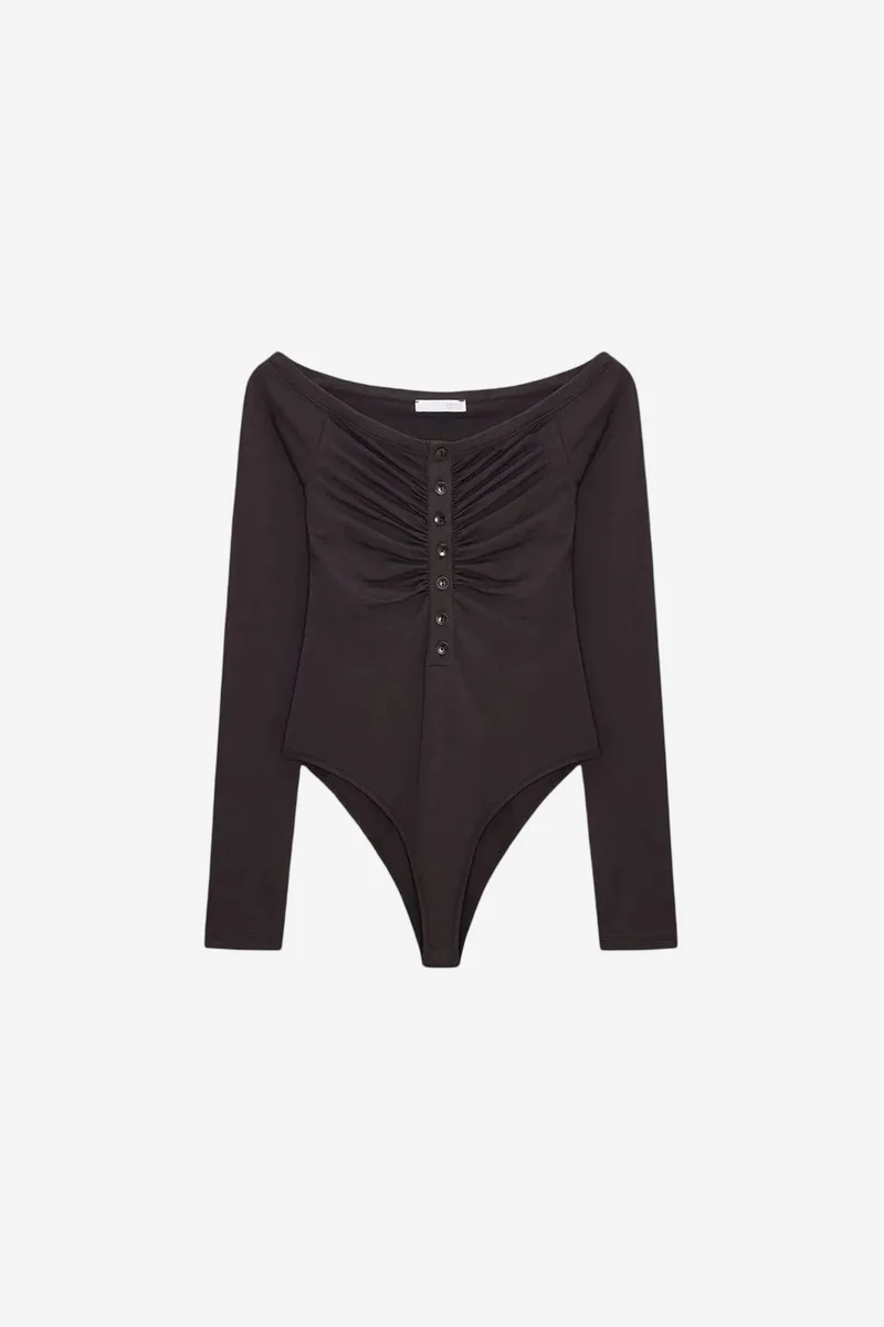 DILVIN Slim-fit Boat Neck Bodysuit Blouse