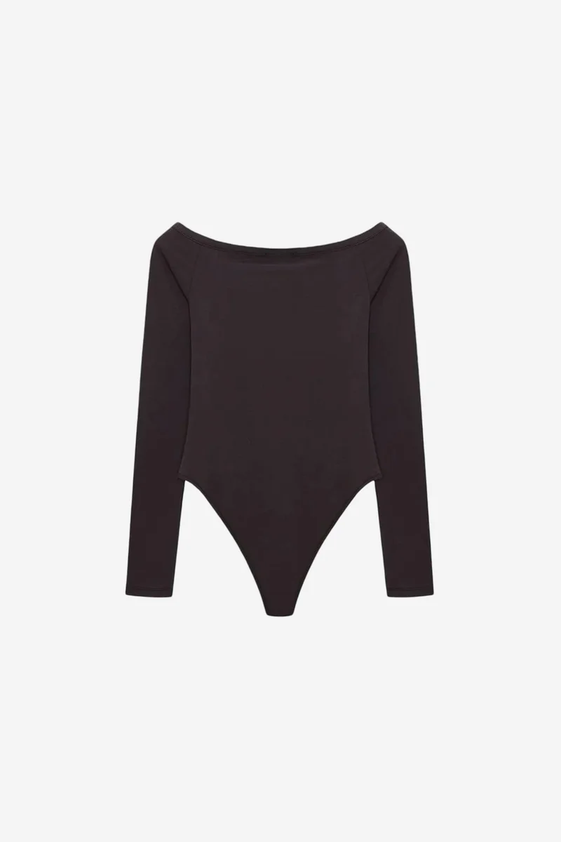 Dilvin Black DILVIN Slim-fit Boat Neck Bodysuit Blouse for Women | Best Price UAE
