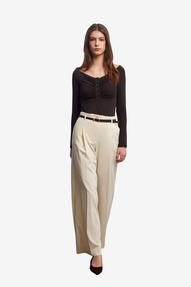Dilvin Black DILVIN Slim-fit Boat Neck Bodysuit Blouse for Women | Best Price UAE