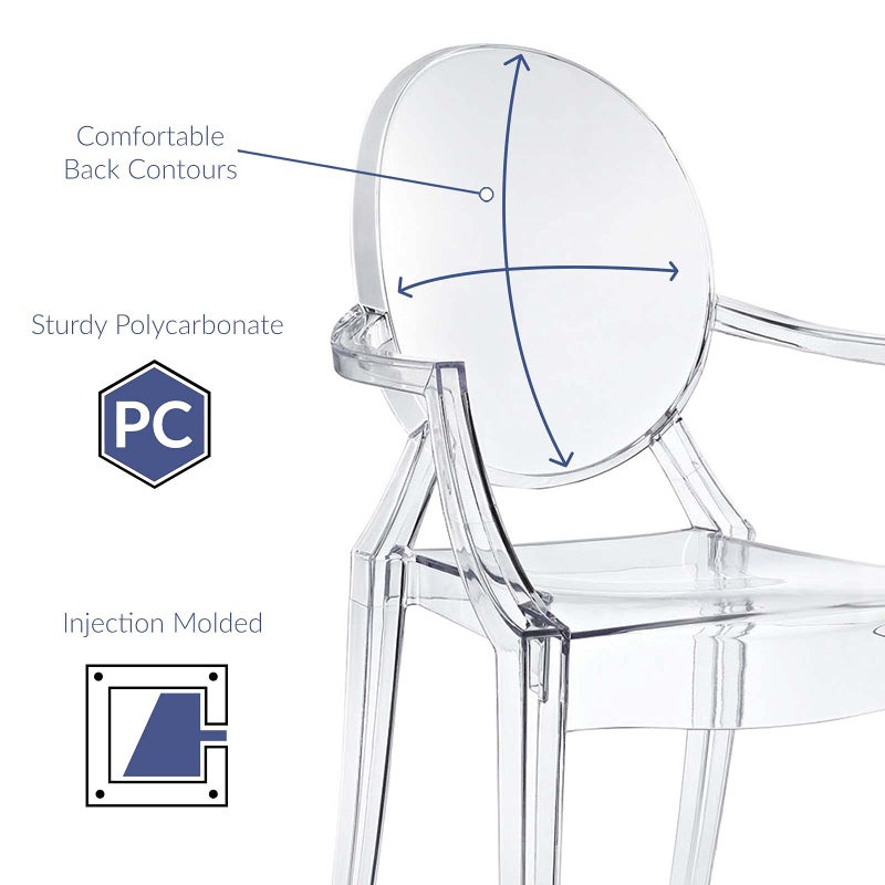 Modway Casper Modern Acrylic Stacking Kitchen and Dining Room Arm Chair in Clear - Fully Assembled - Image 2