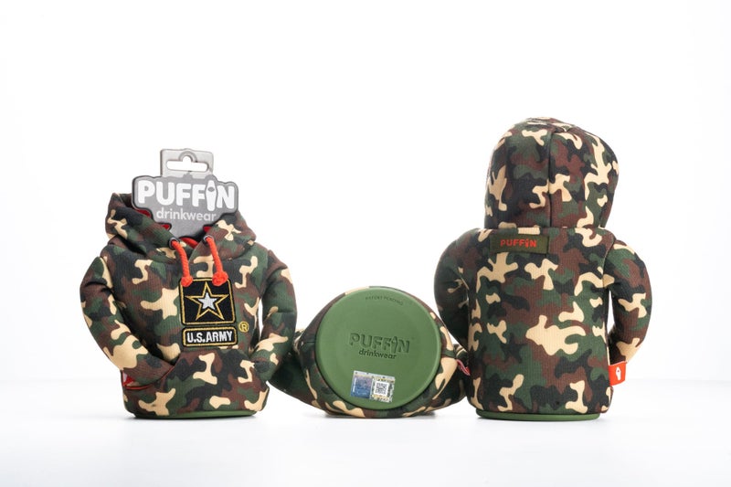 PUFFIN Puffin - The Hoodie Sweatshirt - Insulated 12 oz Can Cooler I Beer Bottle & Soda Can Insulator  Keep Drinks and Beverages Cold - U.S. Army Camo - Image 3