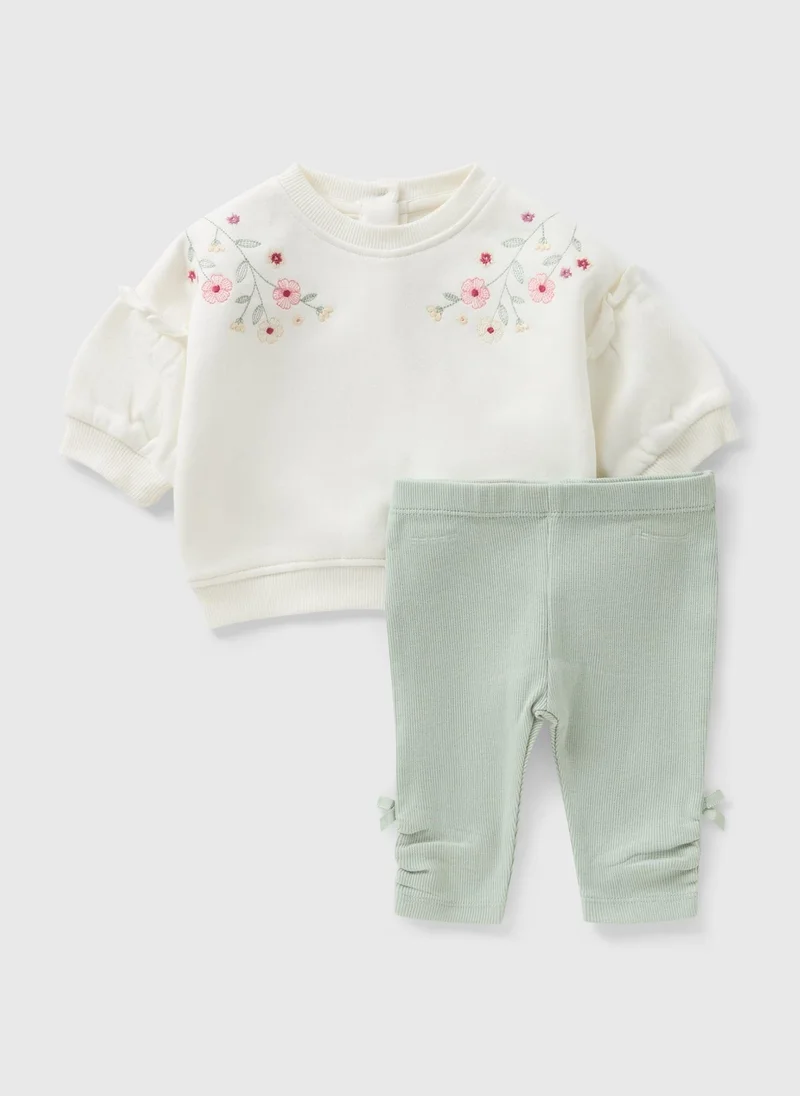 Matalan Girls Cream Flower Embroidered Sweatshirt & Legging Set
